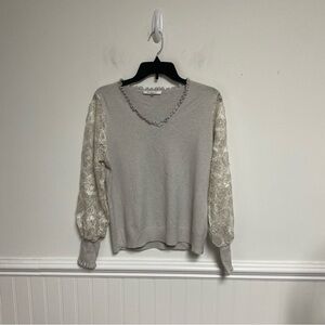 Sioni Milano V Neck Sweater Lace Sleeve Size Large